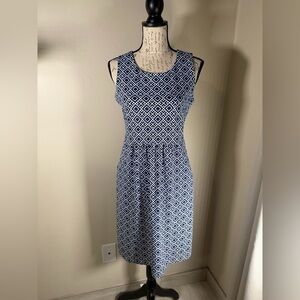 J. McLaughlin Navy and White Geometric Midi Dress
